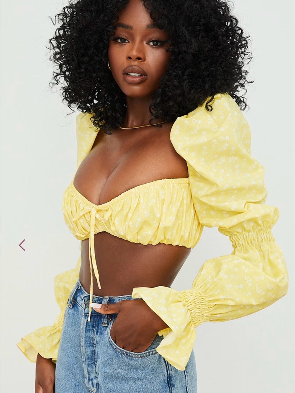 Yellow Puff-Sleeve Cropped Top - Women's
